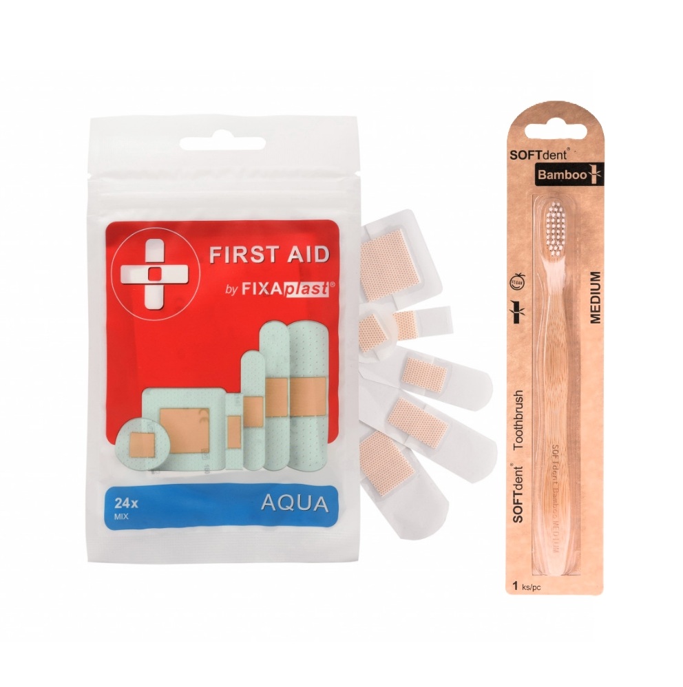 FIRST AID by FIXAplast náplasti 24ks - AQUA + zubná kefka GRÁTIS